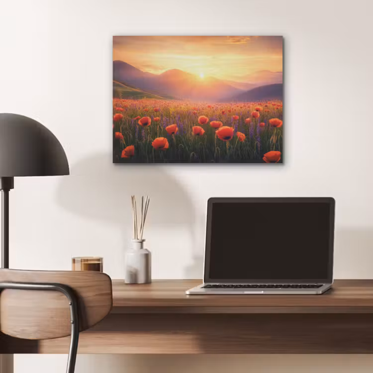 Landschap - Zonsondergang - Bloemenveld PET vilt klein -sfeer5