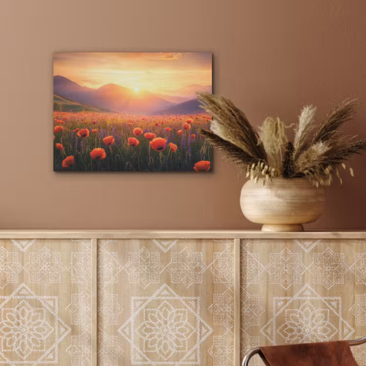 Landschap - Zonsondergang - Bloemenveld PET vilt klein -sfeer4