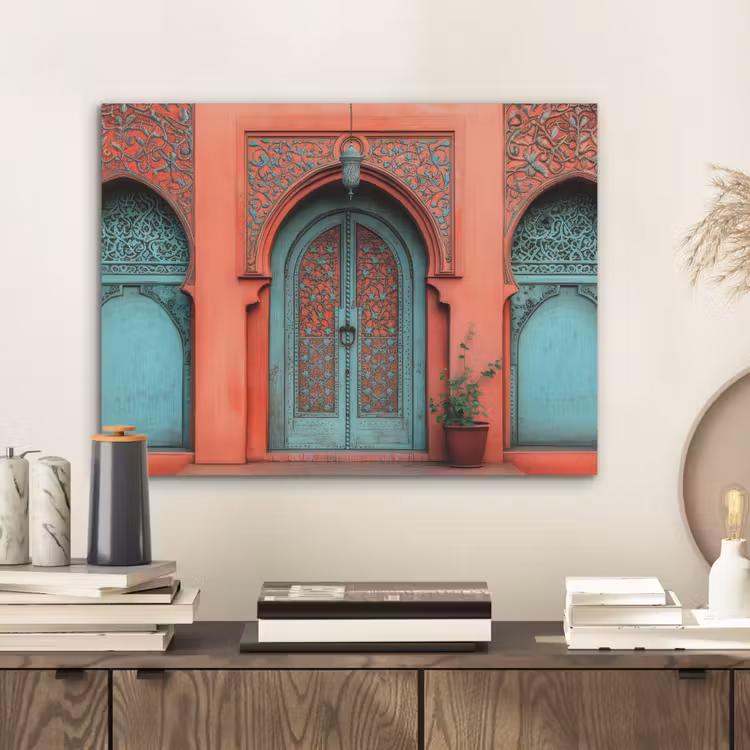 Lantaarn - Deur - Turquoise PET vilt klein -sfeer1