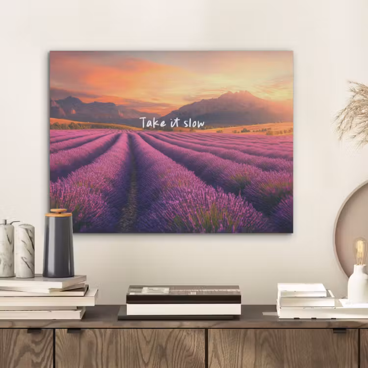 Lavendelveld - Quote - Zonsondergang PET vilt klein -sfeer1