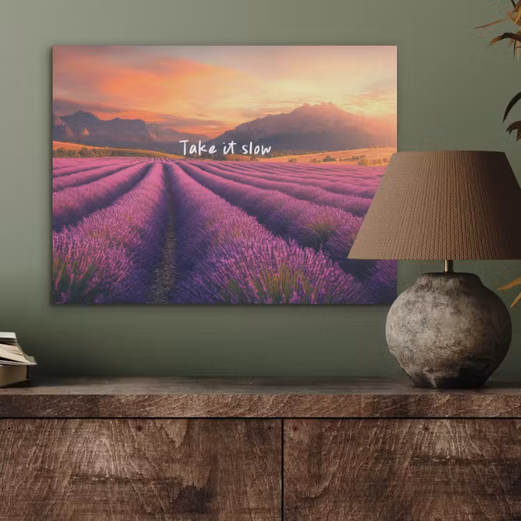 Lavendelveld - Quote - Zonsondergang PET vilt klein -sfeer2