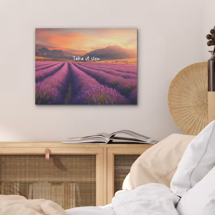 Lavendelveld - Quote - Zonsondergang PET vilt klein -sfeer3