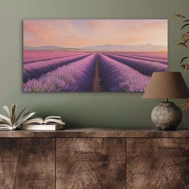 Lavendelveld - Zonsondergang - Paars - Bloemen PET vilt middel -sfeer2