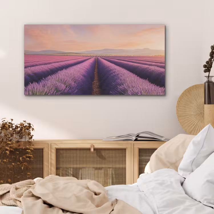Lavendelveld - Zonsondergang - Paars - Bloemen PET vilt middel -sfeer3