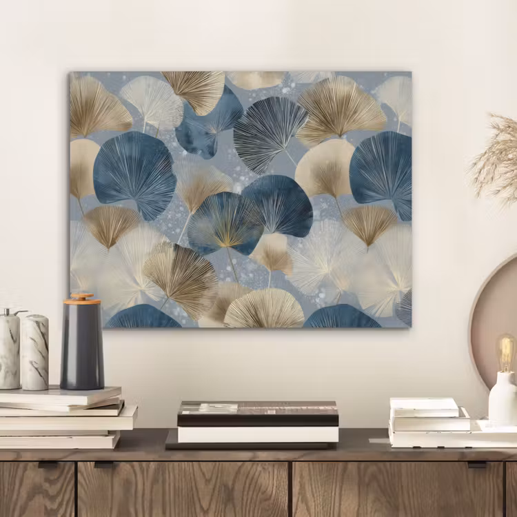 Bladeren - Abstract - Goud - Blauw PET vilt klein -sfeer1