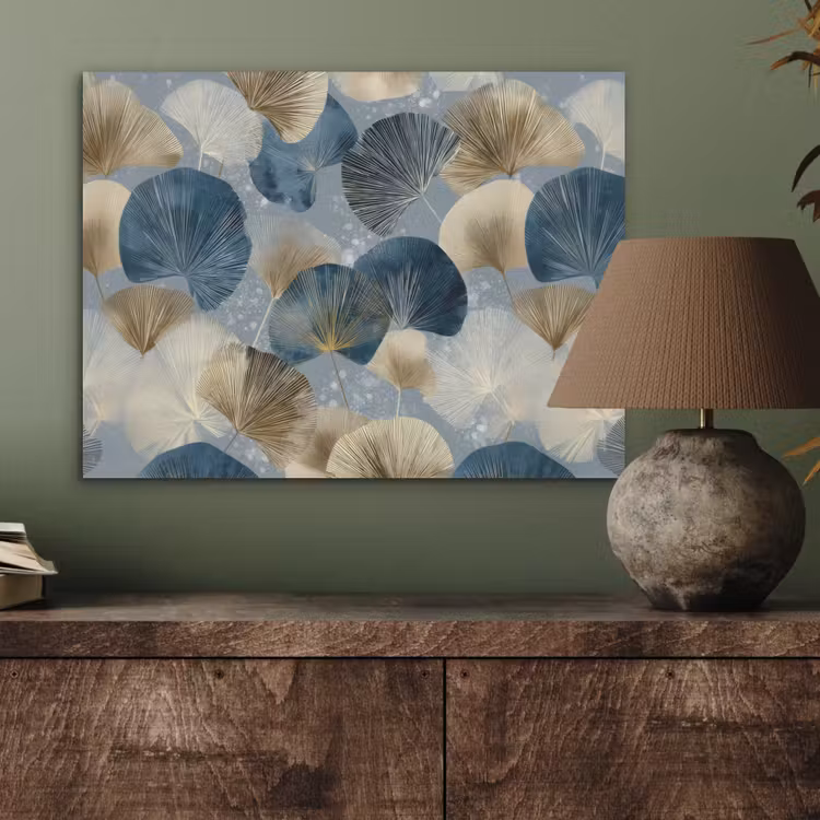 Bladeren - Abstract - Goud - Blauw PET vilt klein -sfeer2