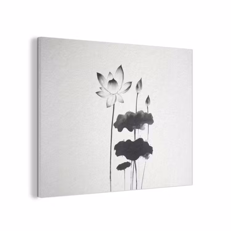 Bladeren - Zwart - Lotusbloem - Minimalitisch PET vilt klein -3d