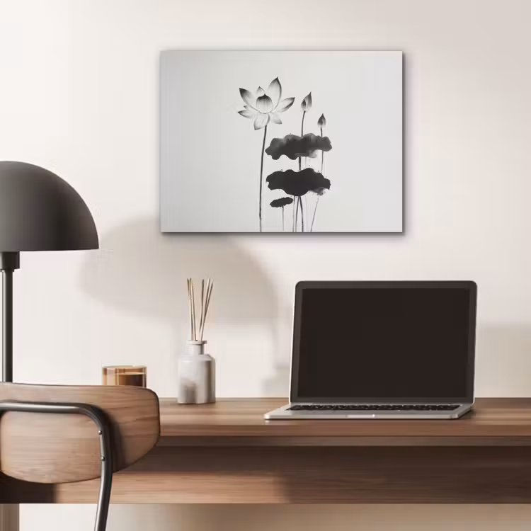 Bladeren - Zwart - Lotusbloem - Minimalitisch PET vilt klein -sfeer5