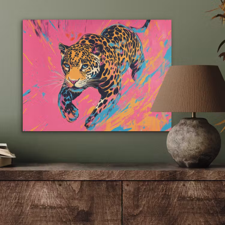 Luipaard - Roze - Oranje - Blauw - Verf PET vilt klein -sfeer2