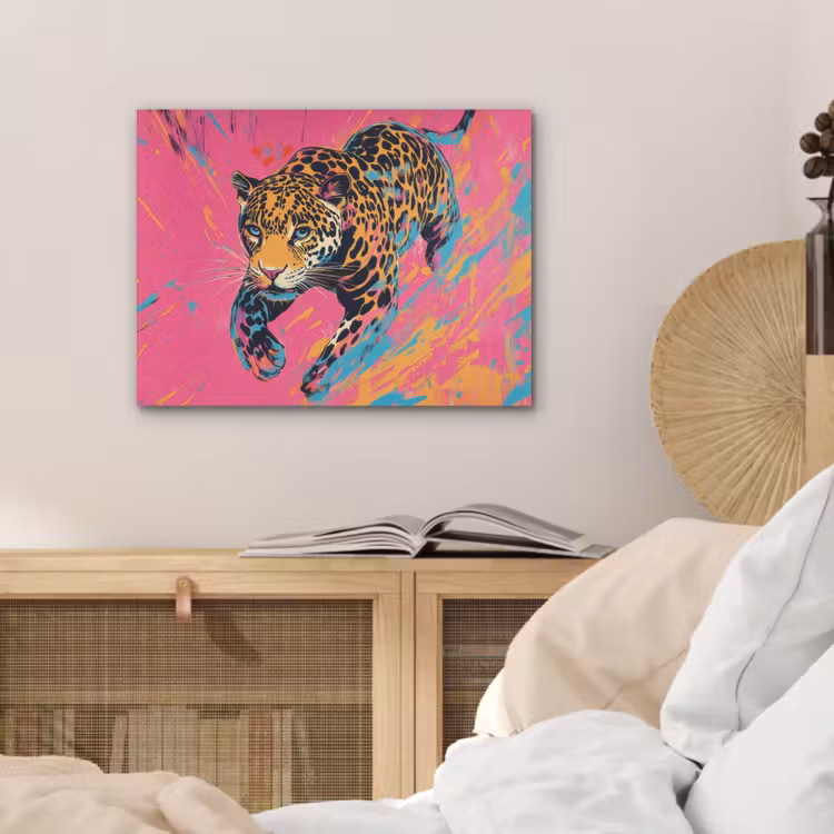 Luipaard - Roze - Oranje - Blauw - Verf PET vilt klein -sfeer3