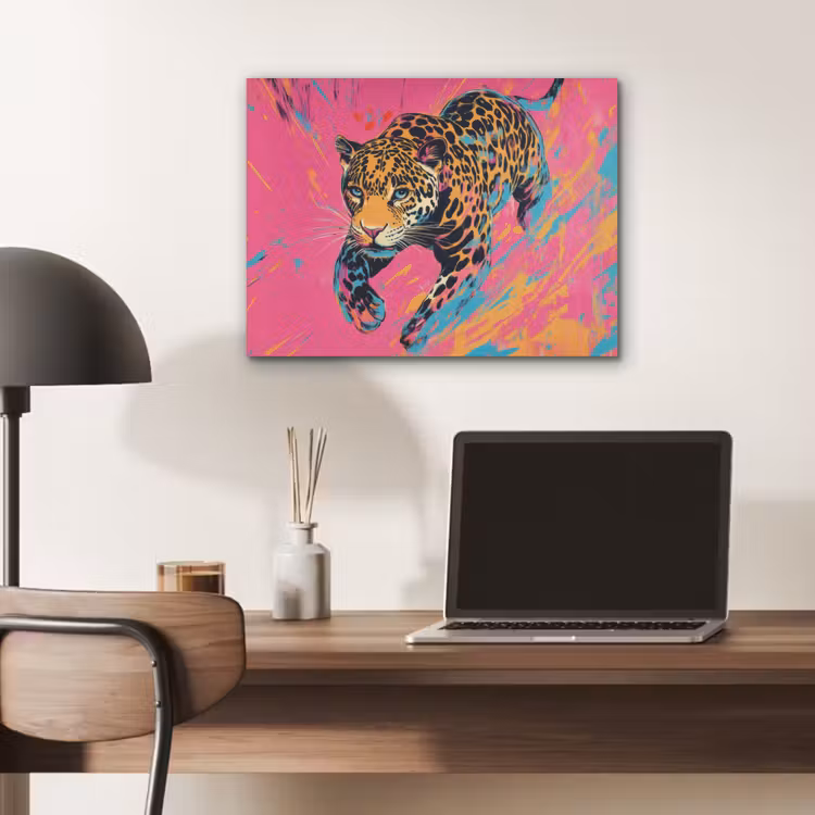 Luipaard - Roze - Oranje - Blauw - Verf PET vilt klein -sfeer5