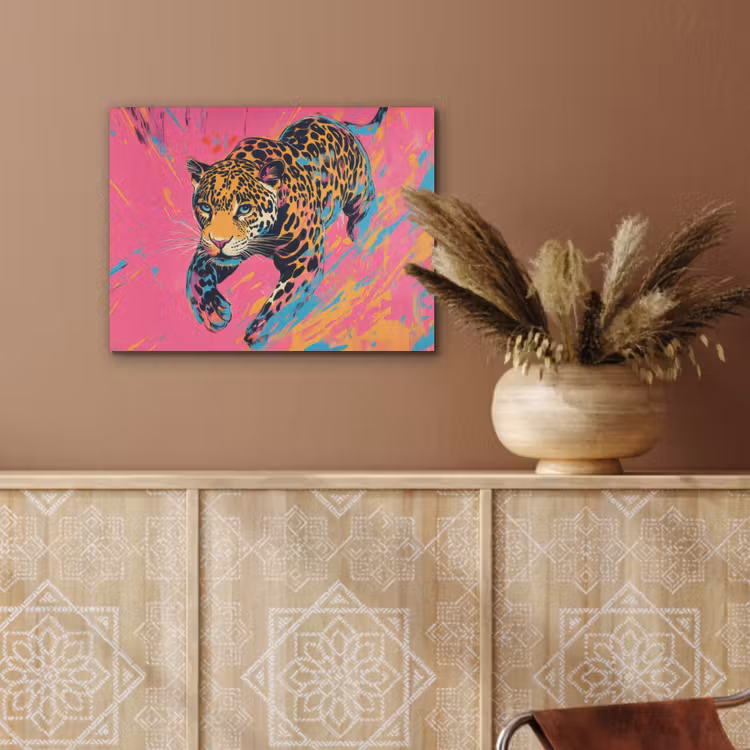 Luipaard - Roze - Oranje - Blauw - Verf PET vilt klein -sfeer4