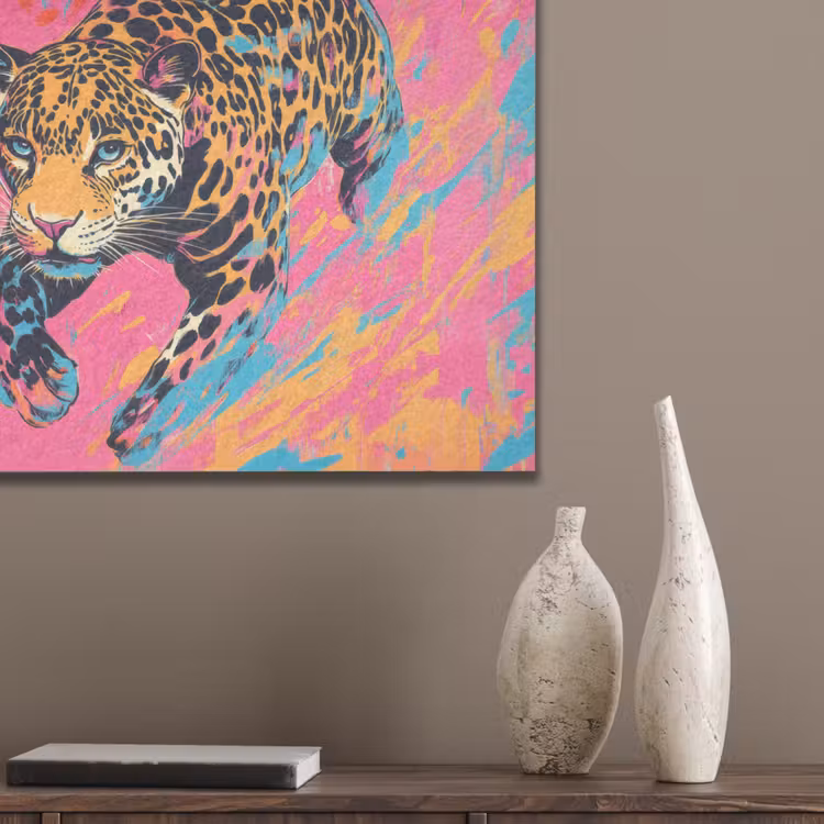 Luipaard - Roze - Oranje - Blauw - Verf PET vilt klein -sfeer6_closeup