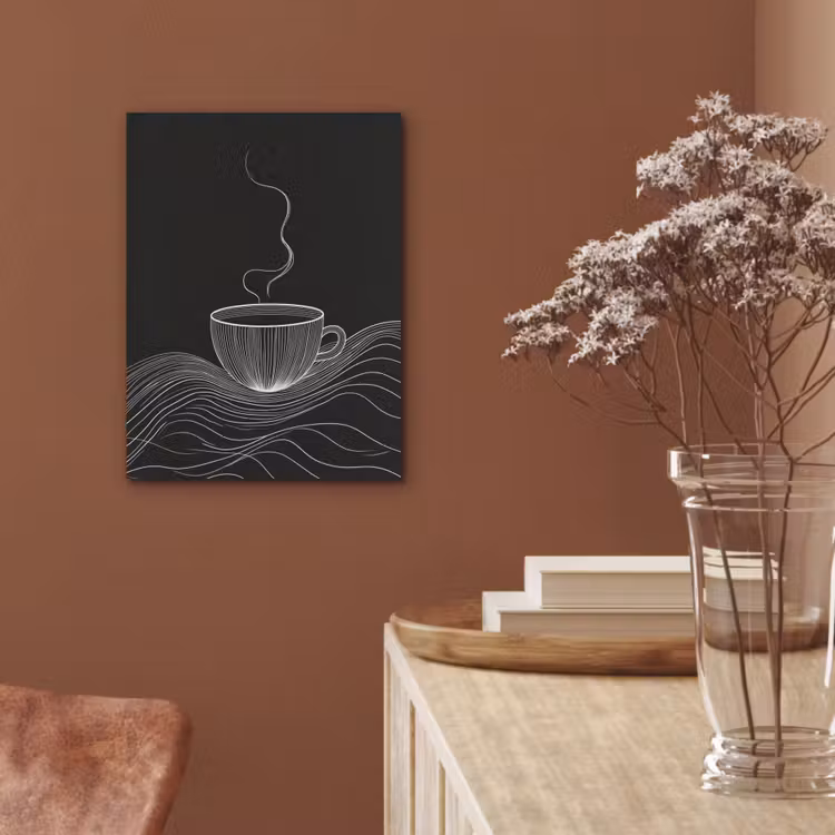 Lijntekening - Koffiekop - Zwart PET vilt klein -sfeer4
