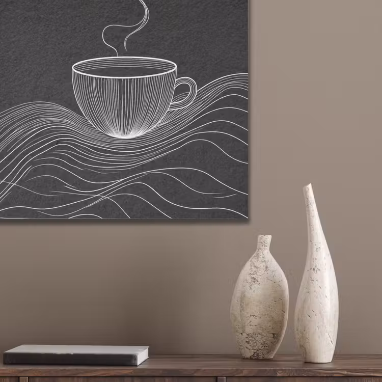 Lijntekening - Koffiekop - Zwart PET vilt klein -sfeer6_closeup