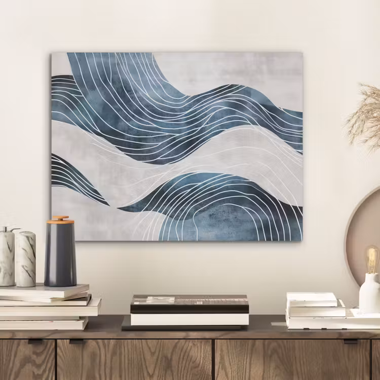 Lijnen - Golven - Abstract - Blauw PET vilt klein -sfeer1
