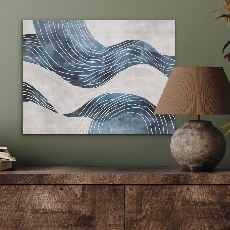 Lijnen - Golven - Abstract - Blauw PET vilt klein -sfeer2