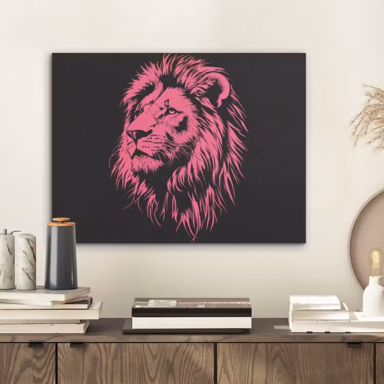 Leeuw - Zwart - Roze - Neon PET vilt klein -sfeer1