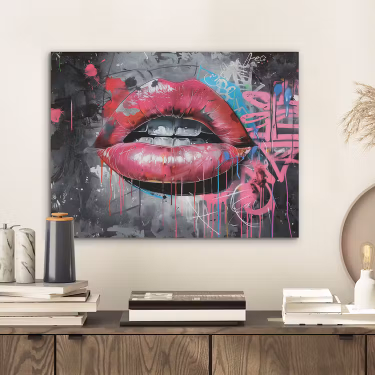 Lippen - Felroze - Graffiti - Verfstrepen PET vilt klein -sfeer1