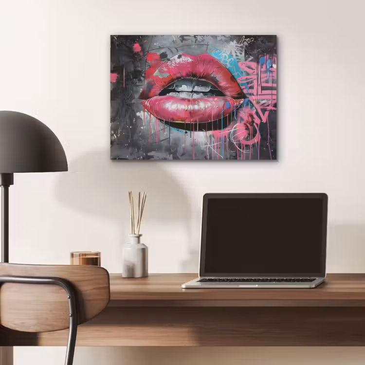 Lippen - Felroze - Graffiti - Verfstrepen PET vilt klein -sfeer5