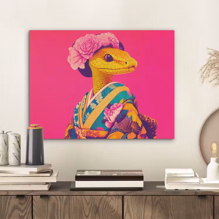 Hagedis - Bloemen - Roze - Kimono PET vilt klein -sfeer1