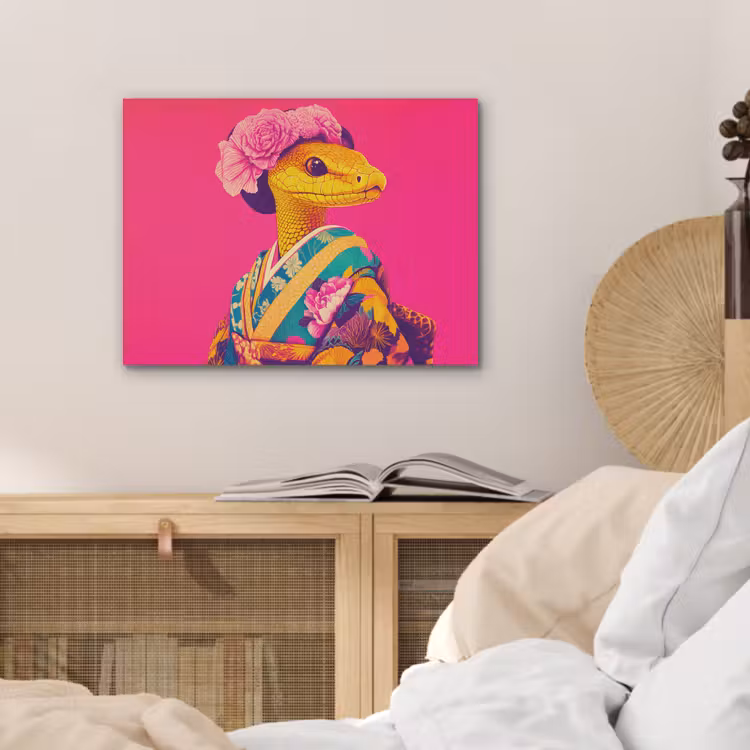Hagedis - Bloemen - Roze - Kimono PET vilt klein -sfeer3