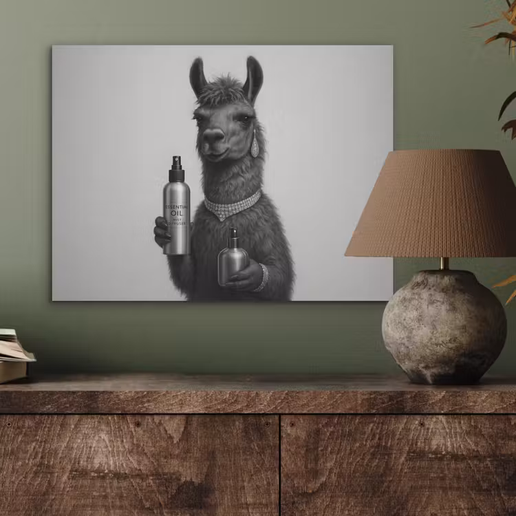 Lama - Flessen - Zwart - Wit PET vilt klein -sfeer2