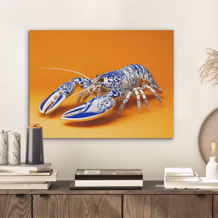 Kreeft - Delftsblauw - Schild - Stoer - Oranje PET vilt klein -sfeer1