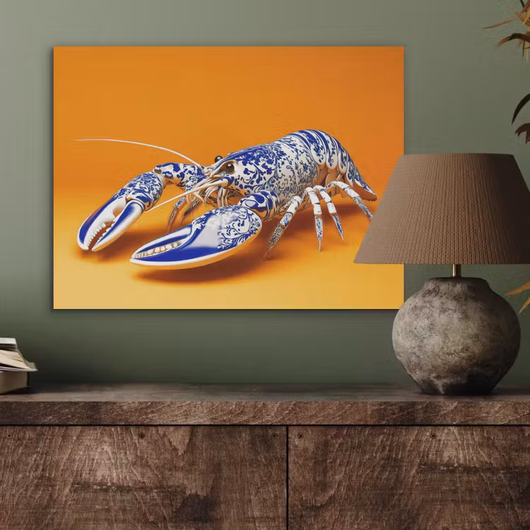 Kreeft - Delftsblauw - Schild - Stoer - Oranje PET vilt klein -sfeer2
