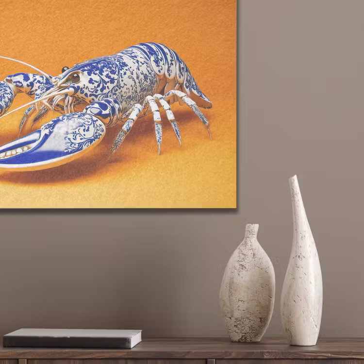 Kreeft - Delftsblauw - Schild - Stoer - Oranje PET vilt klein -sfeer6_closeup
