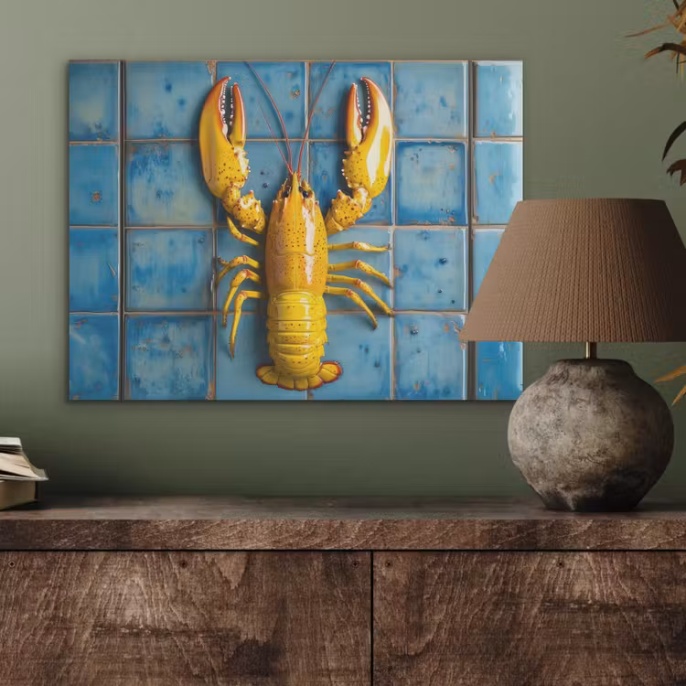 Kreeft - Geel - Blauw - Tegels PET vilt klein -sfeer2