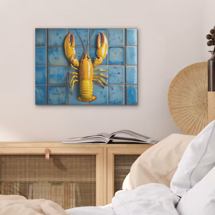 Kreeft - Geel - Blauw - Tegels PET vilt klein -sfeer3