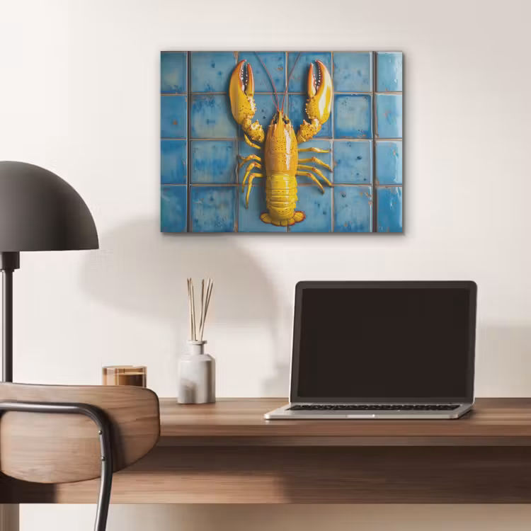 Kreeft - Geel - Blauw - Tegels PET vilt klein -sfeer5