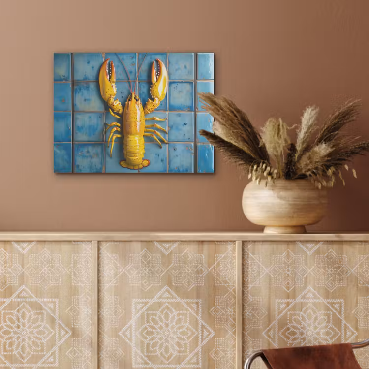 Kreeft - Geel - Blauw - Tegels PET vilt klein -sfeer4