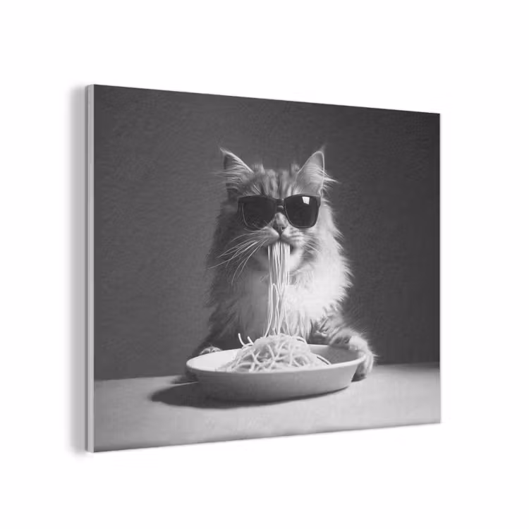 Langharige kat - Zonnebril - Spaghetti - Humor - Zwart - wit PET vilt klein -3d
