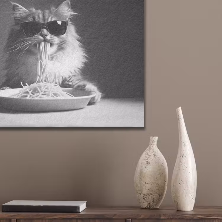 Langharige kat - Zonnebril - Spaghetti - Humor - Zwart - wit PET vilt klein -sfeer6_closeup