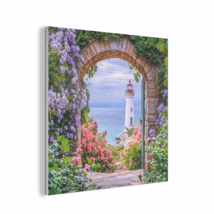 Doorkijk - Vuurtoren - Bloemen - Uitzicht PET vilt klein -3d