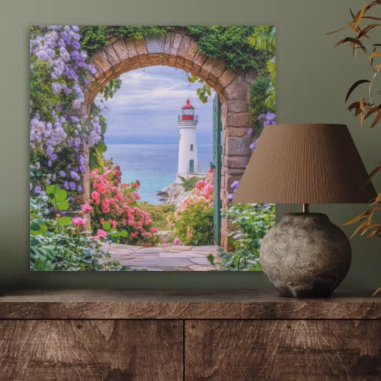 Doorkijk - Vuurtoren - Bloemen - Uitzicht PET vilt klein -sfeer2