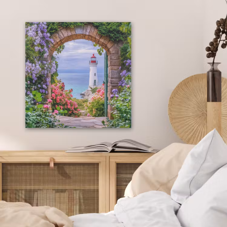 Doorkijk - Vuurtoren - Bloemen - Uitzicht PET vilt klein -sfeer3