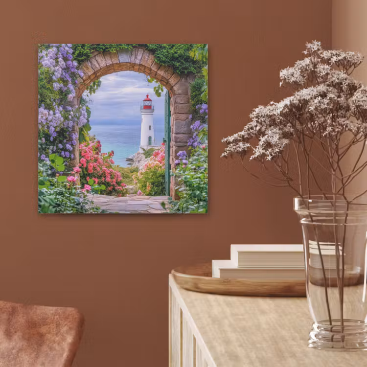 Doorkijk - Vuurtoren - Bloemen - Uitzicht PET vilt klein -sfeer4