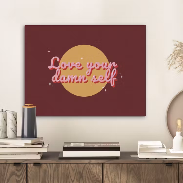 love your damn self - Cirkel - Glitter - Rood PET vilt klein -sfeer1