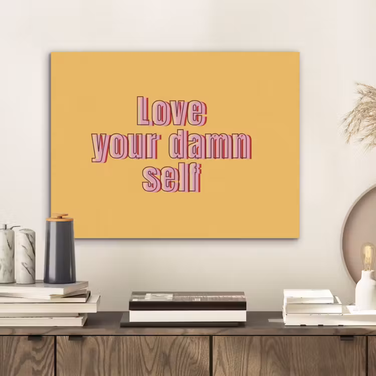 Love yourself - Roze - Geel PET vilt klein -sfeer1