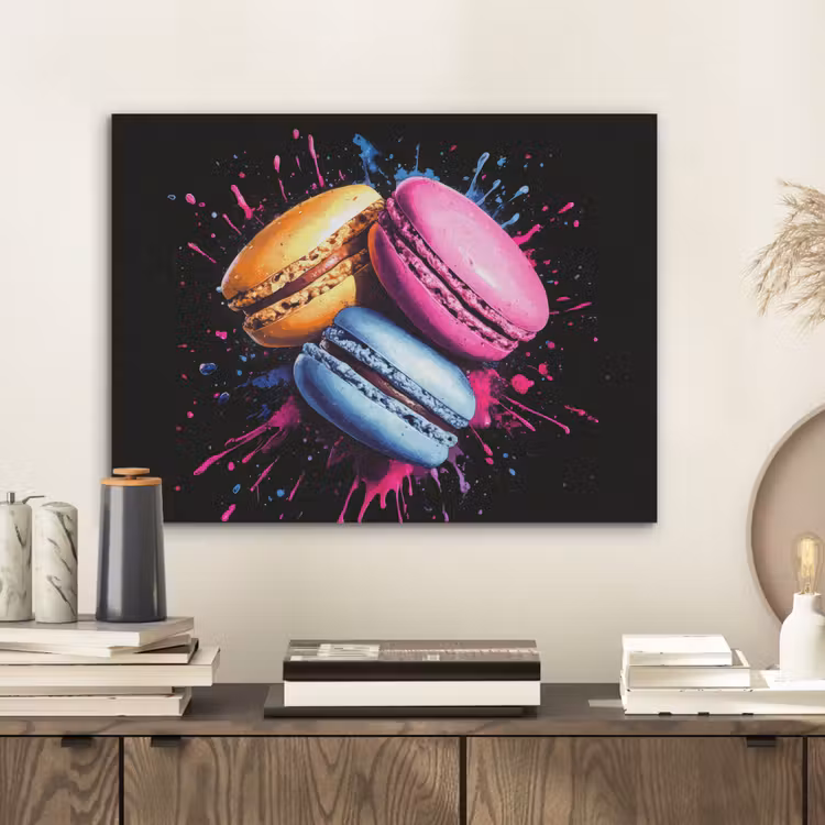 Macarons - Dessert - Graffiti - Kleurrijk - Roze - Blauw - Geel PET vilt klein -sfeer1