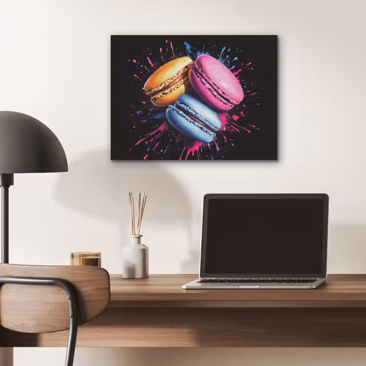 Macarons - Dessert - Graffiti - Kleurrijk - Roze - Blauw - Geel PET vilt klein -sfeer5