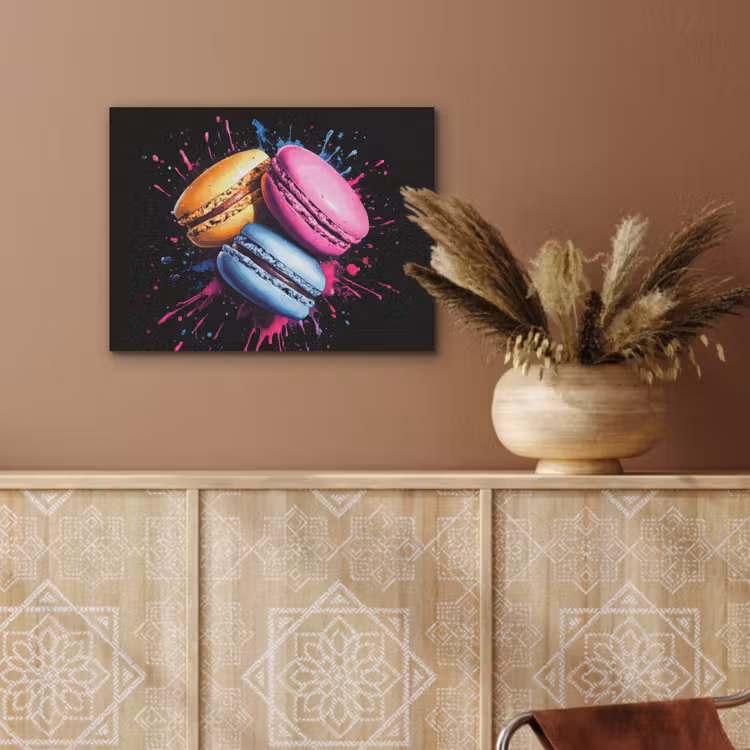 Macarons - Dessert - Graffiti - Kleurrijk - Roze - Blauw - Geel PET vilt klein -sfeer4