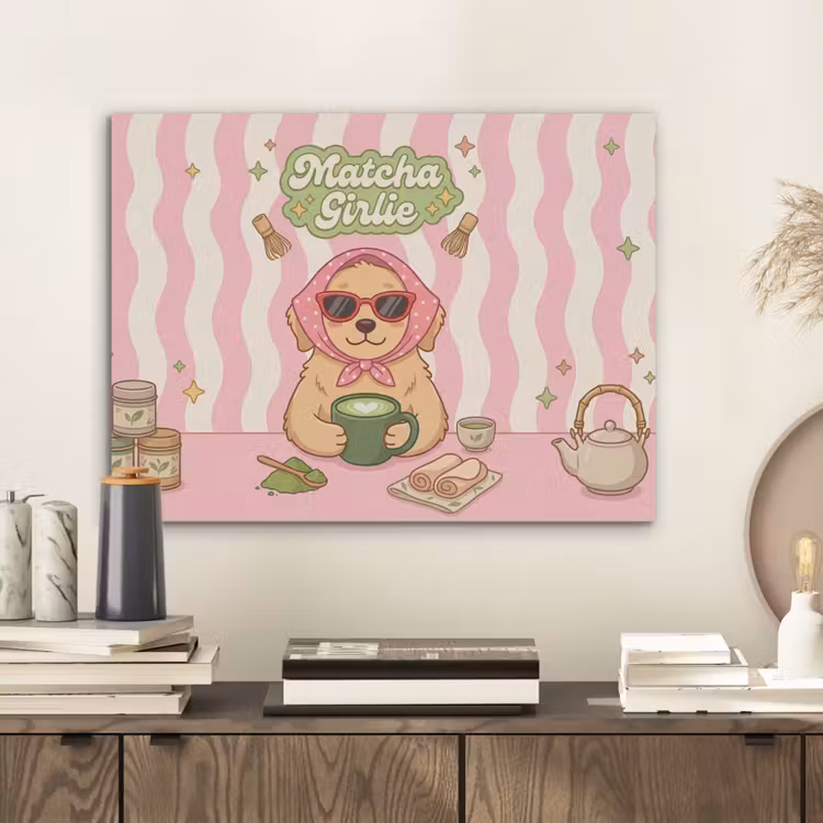 Matcha - Hond - Roze - Groen PET vilt klein -sfeer1