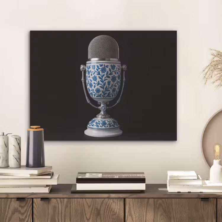 Microfoon - Delfts blauw - Muziek PET vilt klein -sfeer1