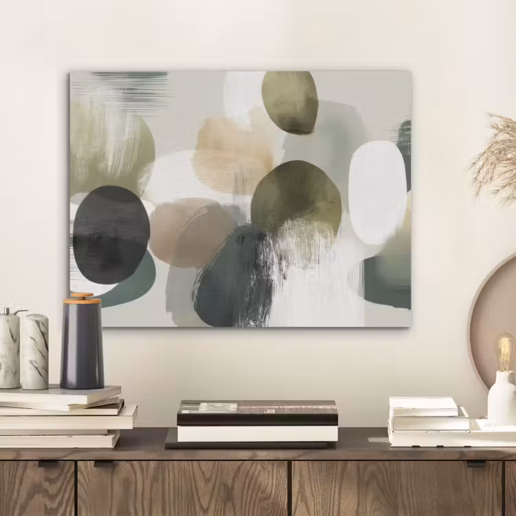 Minimalistisch - Cirkels - Penseelstreken - Beige PET vilt klein -sfeer1