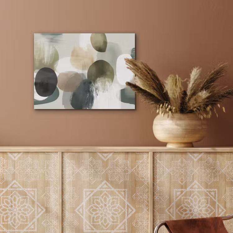 Minimalistisch - Cirkels - Penseelstreken - Beige PET vilt klein -sfeer4