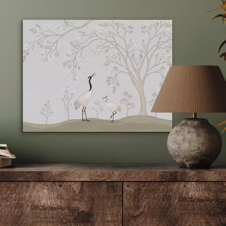 Minimalistisch - Kraanvogels - Blauw PET vilt klein -sfeer2